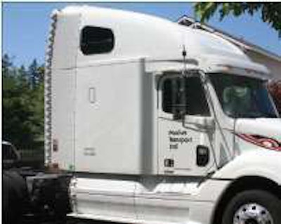 Adhesive AirTabs are attached to the back of tractors and trailers to help stabilize the vehicle and reduce drag. Photo courtesy of AirTab LLC.