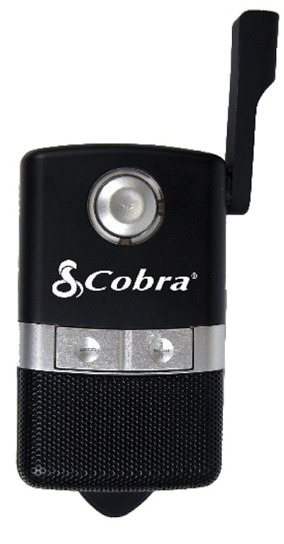 Cobra makes the T5 Bluetooth visor speakerphone with noise-cancellation technology for those who donāt want to use a headset.