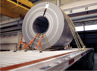 Trailer makers sometimes use a sticker to indicate the optimum location for placing a heavy load, such as a steel coil.
