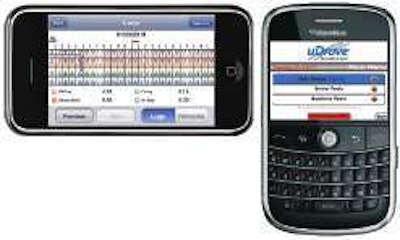 While not qualifying as an electronic onboard recorder under the federal definition, smartphone/web storage applications like uDrove (shown here on the iPhone and Blackberry) nevertheless are seeing increased use by owner-operators. The systems enable tax preparation, electronic documentation of logs and fuel purchases, and other paperwork-reducing tasks.