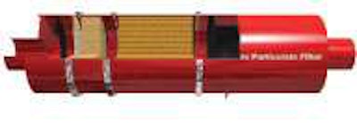 TIn the Cummins particulate filter the diesel oxidation catalyst is at left and the ceramic filter at the center.