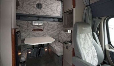 The newest Cascadia has more cabinet space and room for a refrigerator and microwave, says Ben Smith, a Freightliner manager. A driver’s lounge, in which the lower bunk folds up to reveal seats and a table, will be introduced this fall.