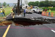 Sinkhole in I-24 near Nashville. (Courtesy Tennessee DOT)