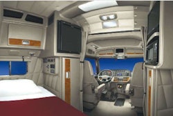 Though the daycab Peterbilt 384 is a popular option among city and other short-haul fleets, the model is available in raised- and low-roof Unibilt sleeper configurations with the platinum interior package pictured.