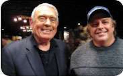 Journalist Dan Rather stands with Allen Smith, proprietor with his wife, Donna, of the Ask the Trucker blog. Smith met Rather last November when the journalist convened a driver training forum at Willie’s Place in Carl’s Corner, Texas, with representatives from the industry.