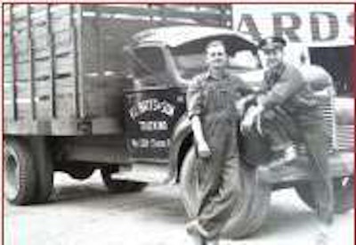 Moss Batts was 17 when photographed with his father. Now 80, Batts hauled livestock in this straight truck, his father’s 1947 International, out of Clinton, Tenn. “It was difficult then,” he says of that era’s two-lane roads. The Interstate Highway System was “the greatest thing that happened.”