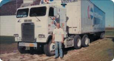 Brad Conn, pictured here shortly after becoming an owner-operator for North American Van Lines in 1987, owned this 1985 Freightliner.