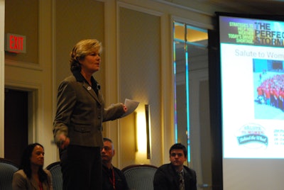 Women in Trucking’s Ellen Voie speaking in 2010 at a Truckload Carriers Association conference.