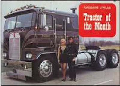 Team drivers Carol and R.K. Fitzpatrick modeled turquoise jewelry in front of their 108-inch double-sleeper Kenworth, which they leased to Tri-State Motor Transit in Joplin, Mo. The couple’s rig won Tractor of the Month in Overdrive’s November 1974 issue.
