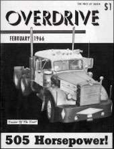 Leonard Davis’ 1952 LF Mack, equipped with a 505-hp Cummins, graced the February 1966 cover as Tractor of the Month for its mint condition and, apparently, being well equipped with the wireless tools of the day. Davis had a Chevrolet standard broadcast radio, an amateur radio receiver, a short wave FM receiver, a Regency citizens band radio and a General Electric 9-inch TV.