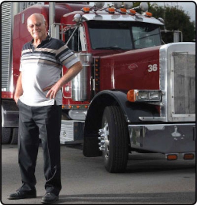 An owner-operator since 1960, David Stump hauls meat in his 2006 Great Dane reefer. The stainless steel, spread-axle trailer has roll-up doors.