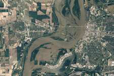 Mississippi River flooding at Memphis, Tenn., on May 10. (Photo NASA Earth Observatory)