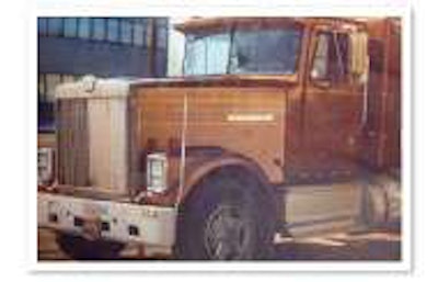 For Ellen Hill of Valencia, Pa., a nursing job led to a career detour into trucking. Hill had this photo of the truck she drove, a 1986 International 9300 conventional, put on the face of a credit card.