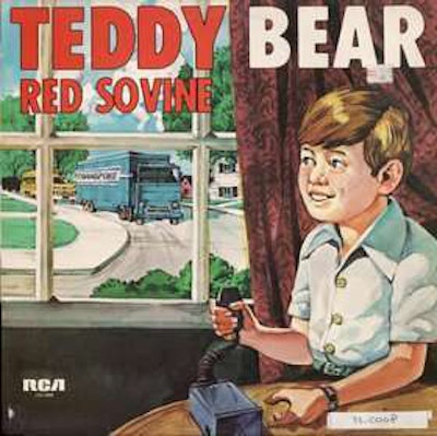 Red Sovine's Teddy Bear album cover with a drawing of a young boy looking out of a window