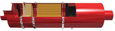 In the Cummins Filtration DPF, the diesel oxidation catalyst is on the left, and the particulate filter is at the center. While the catalyst does not need routine maintenance, it can be harmed by engine problems such as head gasket leaks.