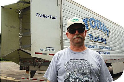 Brett Tobin says he’s increased his loaded mpg by at least 0.9 by adding a tail device and side skirts. He estimates he gets close to 12 mpg when deadheading.