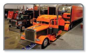 Ready for the finals Each of the previous four Pride & Polish events produced four Best of Show winners: Working Bobtail, Working Combo, Limited Mileage Bobtail, Limited Mileage Combo. Those 16 winners were staged separately from the other competitors at Dallas for the National Championship Series judging. Among those prior winners were these: (above) Vinnie Diorio’s orange 2003 Peterbilt 379 and Mike Hug’s 2007 Peterbilt 379 qualified at the 75 Chrome Shop’s show in Wildwood, Fla., in April; (below) Ron Huey’s 2010 International ProStar, right, won a Best of Show in Wildwood, too, and Isaac Aguilar’s 1992 Peterbilt 379 won Best of Show at the Great West Truck Show in Las Vegas in June.