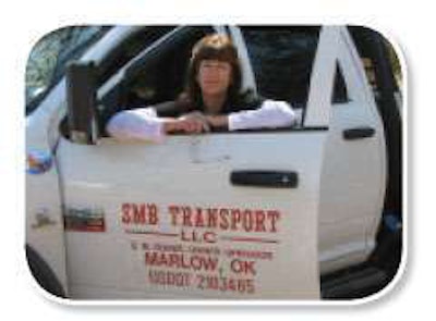 Sue Burns sought a professional image for her website by posting contact information, a brief description of her hotshot hauling service and photos of her 2011 Dodge Ram 5500 and 2011 Maxey 20-foot flat float trailer. She says some calls for jobs probably originate from the website.