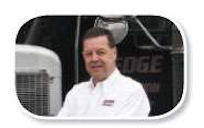 Left: Edge Auto Transportation owner Dale Harshbarger is proud of his fleet of six customized Peterbilts.