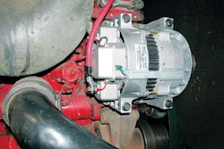 Wiring like the large, red, positive connection to the starter on the back of this alternator is just as important as the alternator, starter and batteries. Connections must be clean and tight. Cables must have low resistance.