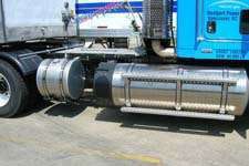 Truck equipped with liquefied natural gas tanks.