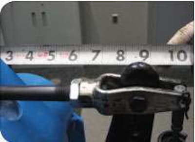 Measure the distance from the face of the brake chamber to the clevis both with brakes released and applied at 90 psi. Subtract the first dimension from the second to get stroke measurement.