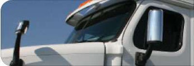 The view from the driver’s seat is excellent, with little intrusion by the big hood. For the test Cascadia, the rear view was displayed in big mirrors mounted so firmly on the doors you can actually swing on them. The result was a completely vibration-free image. The truck also featured the optional forward-mounted mirrors on the side of the hood, equally firmly mounted and showing an excellent view of the blind spots usually created with a full-width cab. A downward-looking mirror on the passenger door made assurance doubly sure.