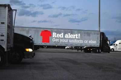 FMCSA’s red-shirt-mandate proposal’s scrapping caused bid levels to spike on a trailer at auction on eBay with one of the agency’s old advertisements on it. (File under: Taxpayer dollars at work.)
