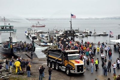 Truck Drives Ashore From Barge 396