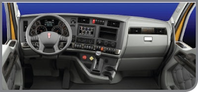 In the new instrument cluster, designed for maximum legibility, switches’ proximity to the driver is according to function. Controls for the fifth-wheel slider, air dump valve and so on are farthest away because they are used infrequently.