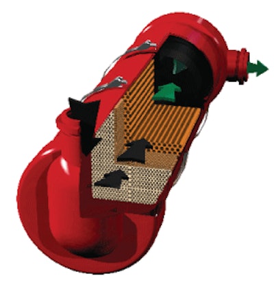 Dirty exhaust enters the DPF, and soot is trapped on the coated ceramic honeycomb material inside the filter, rendering the exhaust exiting the filter clean.