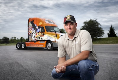 Marine veteran Jeff Edwards was chosen in 2011 to drive one of the Schneide Ride of Pride trucks. “It was like strapping back on the uniform,” he says.