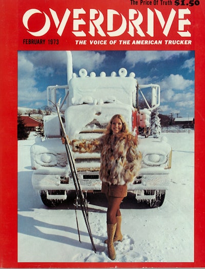 A Brockway was on the cover of the February 1973 Overdrive. The model is Nancy Brunolli, a Miss Universe contestant. She was photographed near Cortland, N.Y., where Brockways were made.