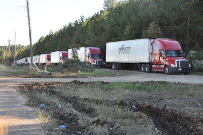 Trucks for Arnold Transportation were ready to deploy Sunday from Louisiana with water and ready-made meals. (Photo courtesy of FEMA)