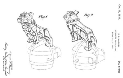 These sketches were part of Mack Trucks’ hood ornament patent application.