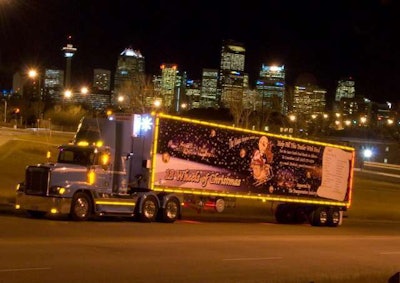 1997 Freightliner FLD120, pictured in Calgary, Alberta, Canada. The truck’s used to collect donations for local food banks.