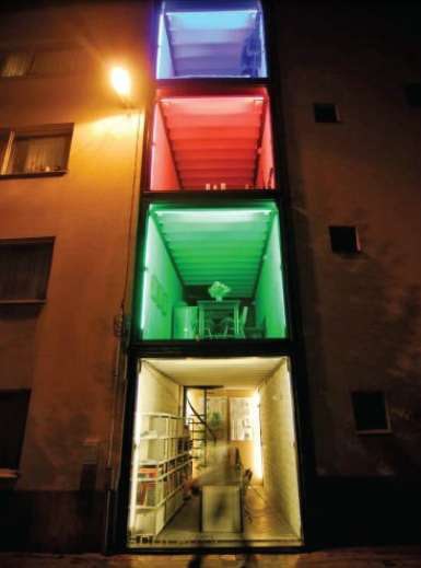 Sandwiched between two buildings in Antwerp, Belgium, is this four-story headquarters of the Sculp(IT) architecture firm, built from four stacked containers. You can read more about the location in a past issue of Truckers News.