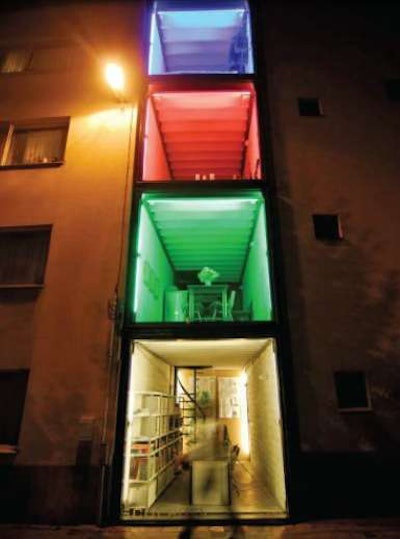 Sandwiched between two buildings in Antwerp, Belgium, is this four-story headquarters of the Sculp(IT) architecture firm, built from four stacked containers. You can read more about the location in a past issue of Truckers News.