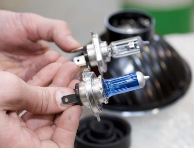 Remove the stock headlight housing. Remove the H4 bulb from each United Pacific crystal headlight and replace it with the high-output 80/100W Xenon bulb. Don’t touch bulb glass with fingers, as oil/dirt can shatter a bulb when it gets hot.