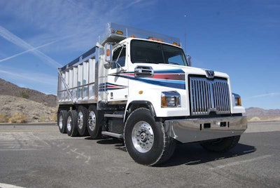 Our test 4700SF was a brilliant pearl white with Western Star’s blue and red Flare graphics package accentuating the front fenders. Other graphics packages you can spec include the Smoke, Torch and Flame accents.