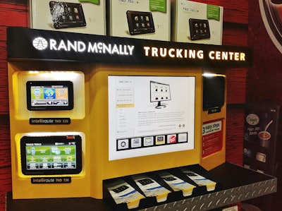 The Rand McNally display in the TA Petro booth at the Mid-America Trucking Show in 2013 shows the TND 760 EOBR/communications module for sale.