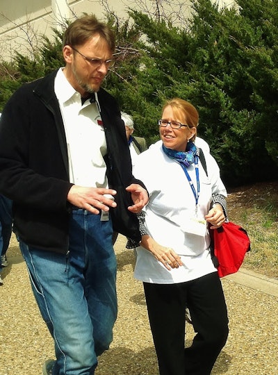 Owner-operator Scott Grenerth was one of several operators who took the opportunity the Trucking Solutions Group’s health walk at MATS represented to walk-and-talk issues with FMCSA Administrator Anne Ferro.