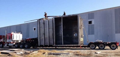 Overdrive reader Curtis Hanson describes this 18-foot-high by 17 wide load as “a piece of duct work I hauled from Henderson, Texas, to a power plant in Rockdale.”