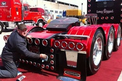 Johnny Byers prepares his 1988 Freightliner for competition.