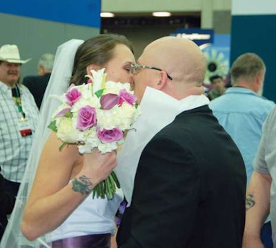 Shannon Mann and Kevin Young got married at the Mid-America Trucking Show at the Pana Pacific booth.