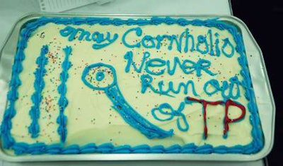 Shannon Mann and Kevin Young’s wedding cake. Toilet paper was a theme at the wedding from the cake to people with rolls of toilet paper.