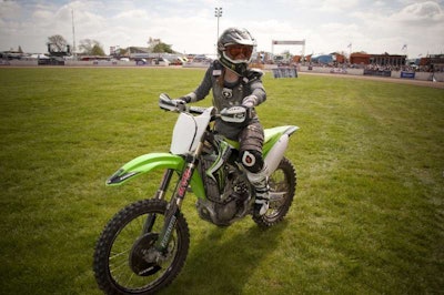 Kelly here is engaged in a favorite pastime that extends from childhood motocross racing.
