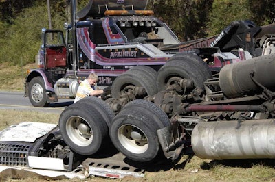 Tow-away rollover crash