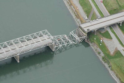 The collapsed section of I-5 in Washington over the Skagit River. The bridge has since been repaired.
