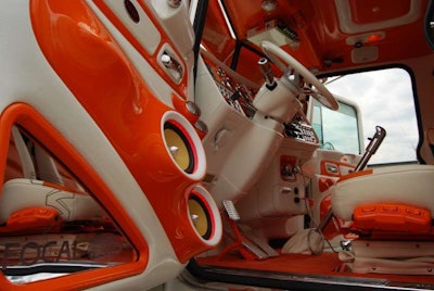 With custom Alpine head unit and other Focal equipment installed by Flynn Brothers Customz in Wis., among other mods, the interior of Bill Rethwisch’s 2012 Peterbilt 389 presented quite a picture. For more on it, find a video interview with Rethwisch at the bottom of this story or via our Youtube channel.